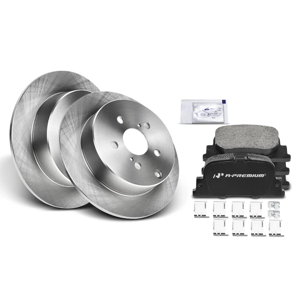 Disc Brake Rotors and Ceramic Pads Kit, 6 Pcs, Rear Driver & Passenger, A-Premium, APBRPR210