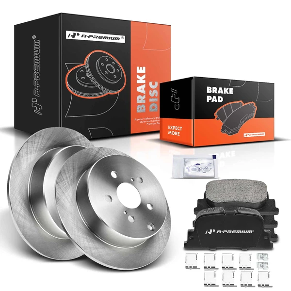 2005-2010 Scion tC Disc Brake Rotors and Ceramic Pads Kit, 6 Pcs, Rear Driver & Passenger, A-Premium, APBRPR210