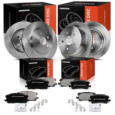 12 Pcs Front & Rear Disc Brake Rotors & Ceramic Pads