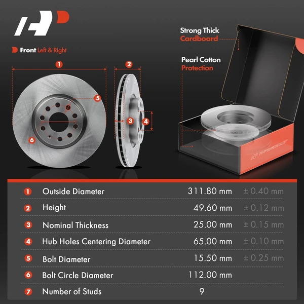 2008-2010 Audi TT Quattro Disc Brake Rotors and Ceramic Pads Kit, 6 Pcs, Front Driver & Passenger, A-Premium, APBRPR1759
