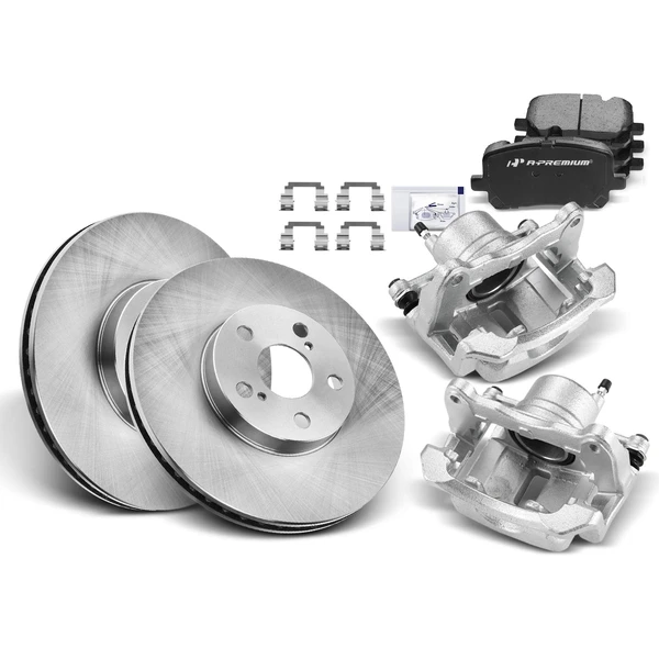 2003-2008 Pontiac Vibe Disc Brake Rotors and Ceramic Pads Kit with Calipers, 8 Pcs, Front Driver & Passenger, A-Premium, APBRPR608