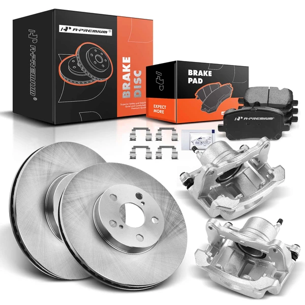 Disc Brake Rotors and Ceramic Pads Kit with Calipers, 8 Pcs, Front Driver & Passenger, A-Premium, APBRPR608