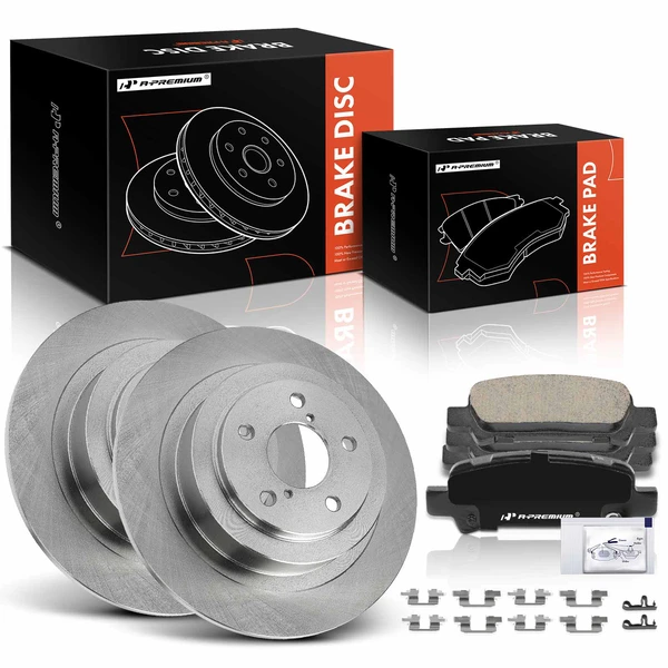 2000-2004 Subaru Legacy Disc Brake Rotors and Ceramic Pads Kit, 6 Pcs, Rear Driver & Passenger, A-Premium, APBRPR1840