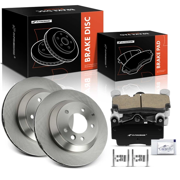 2007-2015 Audi Q7 Disc Brake Rotors and Ceramic Pads Kit, 6 Pcs, Rear Driver & Passenger, A-Premium, APBRPR1722