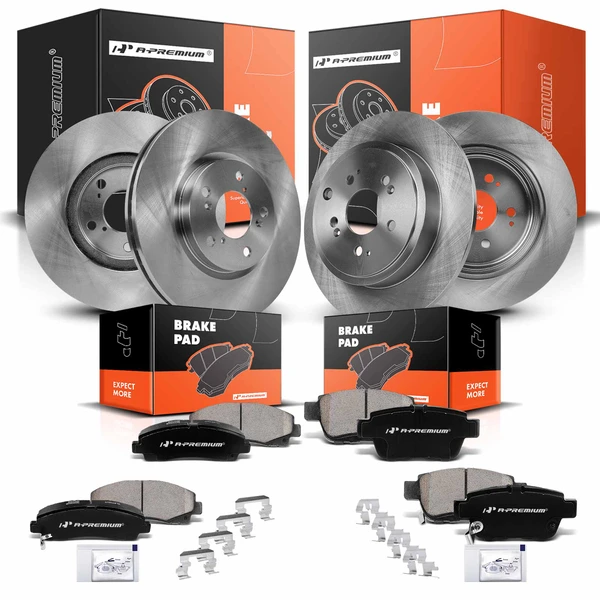 2006-2011 Honda Ridgeline Disc Brake Rotors and Ceramic Pads Kit, 12 Pcs, Front & Rear, A-Premium, APBRPR860