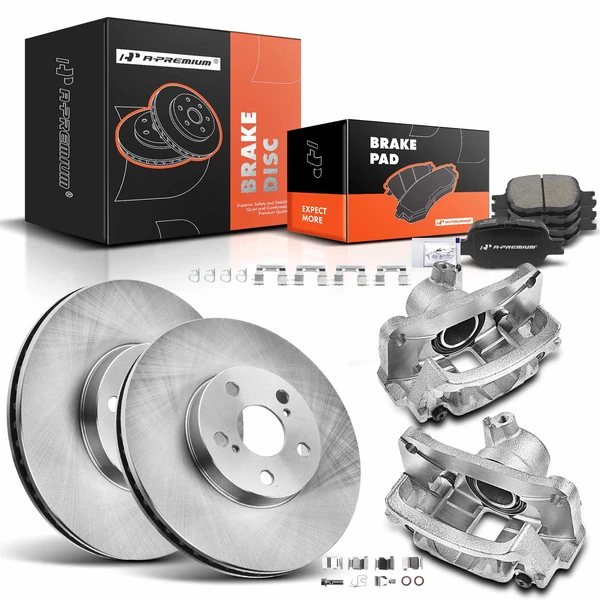 Disc Brake Rotors and Ceramic Pads Kit with Calipers, 8 Pcs, Rear Driver & Passenger, A-Premium, APBRPR692