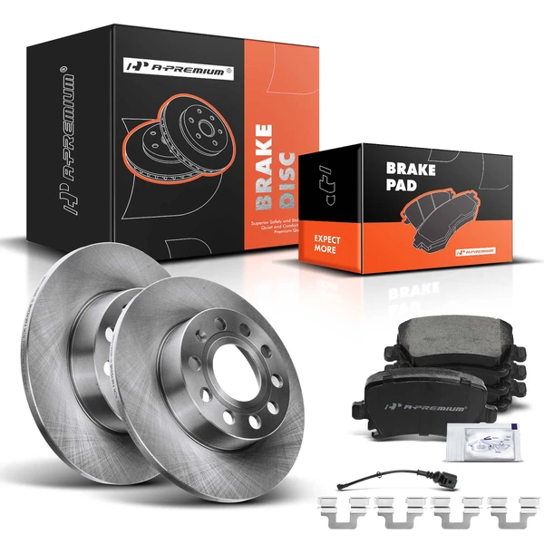2005-2010 Volkswagen Jetta Disc Brake Rotors and Ceramic Pads Kit, 6 Pcs, Rear Driver & Passenger, A-Premium, APBRPR213