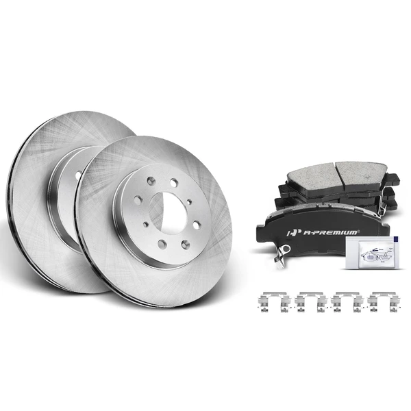 2007-2008 Honda Fit Disc Brake Rotors and Ceramic Pads Kit, 6 Pcs, Front Driver & Passenger, A-Premium, APBRPR065