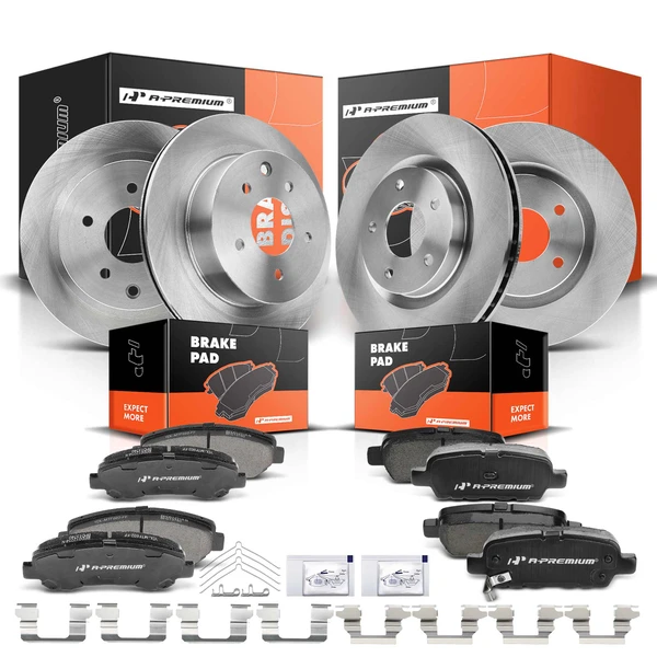 2008-2013 Nissan Rogue Disc Brake Rotors and Ceramic Pads Kit, 12 Pcs, Front & Rear, A-Premium, APBRPR214