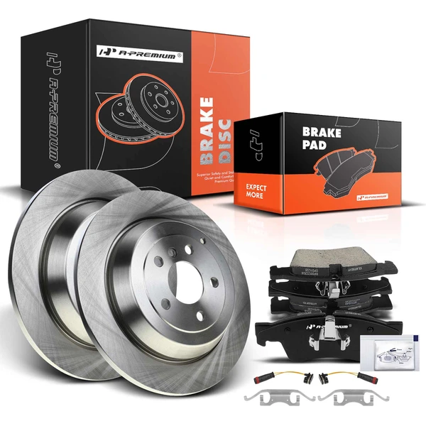 Disc Brake Rotors and Ceramic Pads Kit, 6 Pcs, Rear Driver & Passenger, A-Premium, APBRPR351