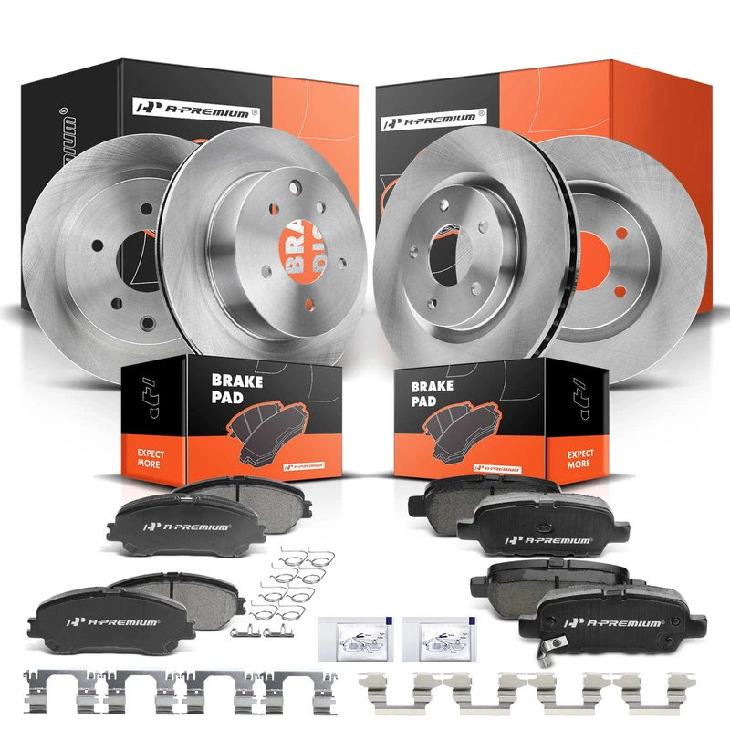 Front & Rear Disc Brake Rotors & Ceramic Brake Pads for Nissan Rogue 2014-2017