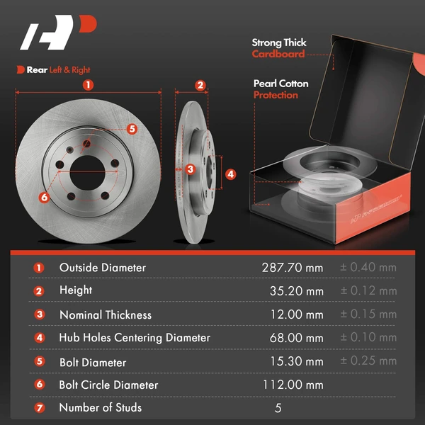 Disc Brake Rotors and Ceramic Pads Kit, 6 Pcs, Rear Driver & Passenger, A-Premium, APBRPR549