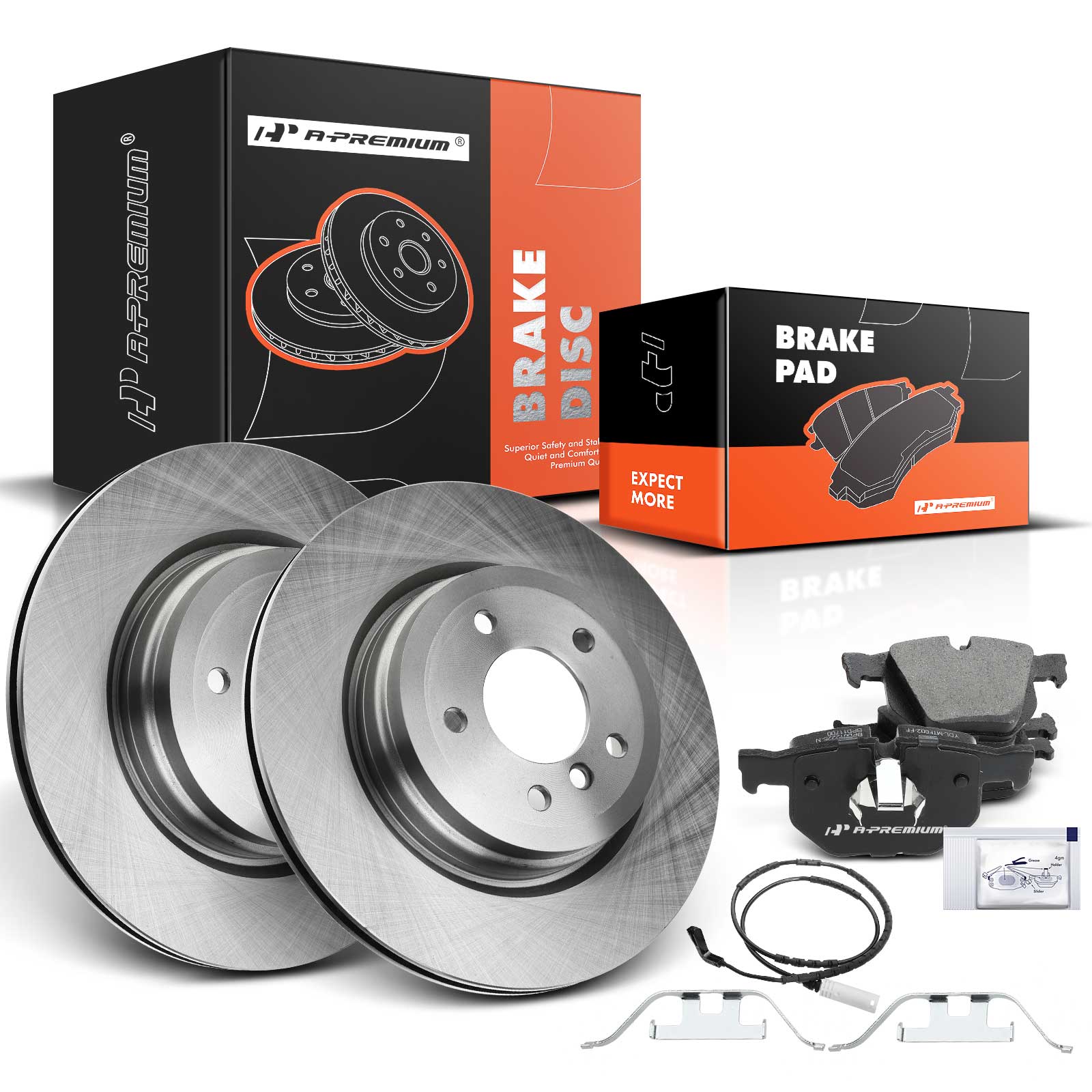 2007-2008 BMW 335xi Disc Brake Rotors and Ceramic Pads Kit, 6 Pcs, Rear Driver & Passenger, A-Premium, APBRPR353