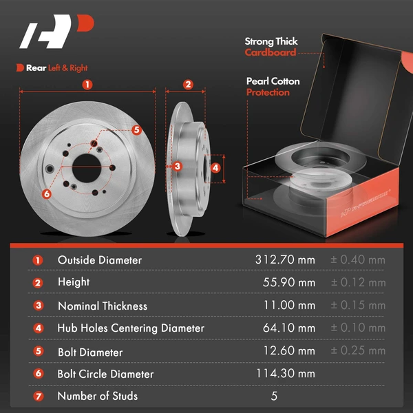 Disc Brake Rotors and Ceramic Pads Kit, 6 Pcs, Rear Driver & Passenger, A-Premium, APBRPR873