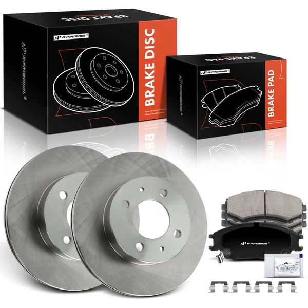 2000-2002 Hyundai Accent Disc Brake Rotors and Ceramic Pads Kit, 6 Pcs, Front Driver & Passenger, A-Premium, APBRPR1814