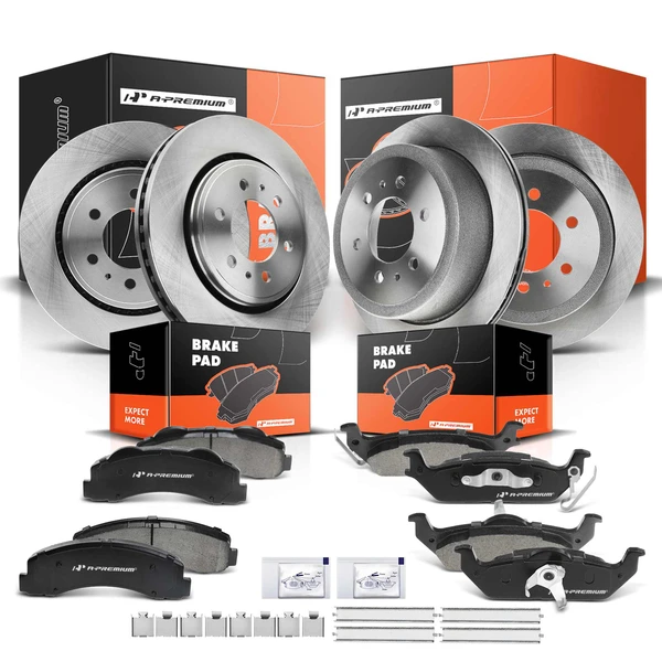2010-2011 Ford F-150 Disc Brake Rotors and Ceramic Pads Kit, 12 Pcs, Front & Rear, A-Premium, APBRPR216