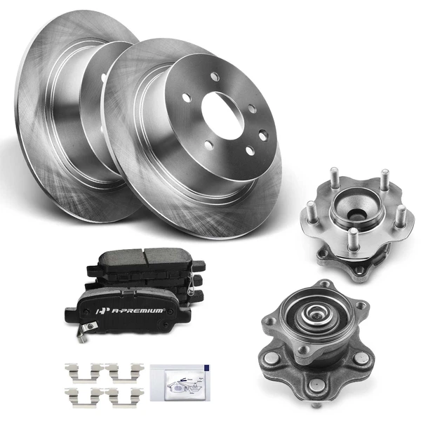 2004-2008 Nissan Maxima Disc Brake Rotors and Ceramic Pads Kit with Calipers, 8 Pcs, Rear Driver & Passenger, A-Premium, APBRPR612