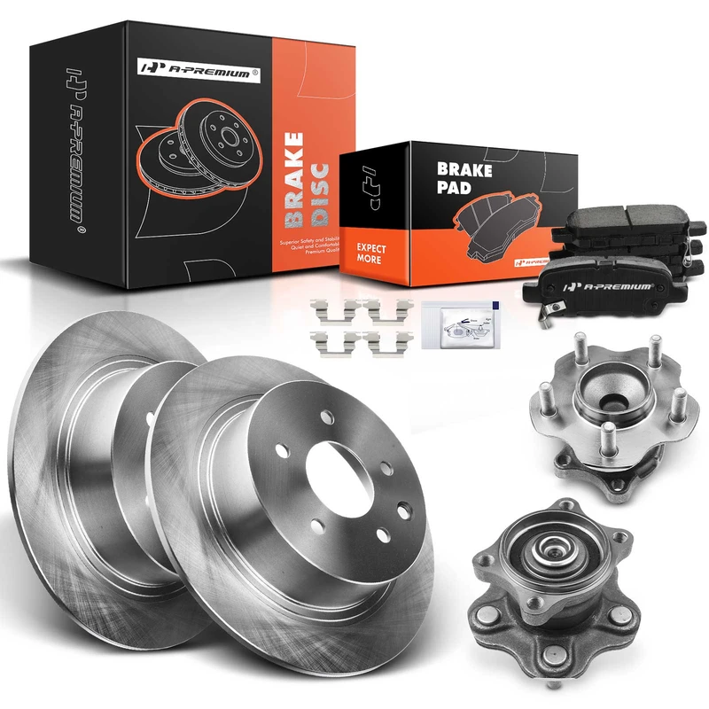 Brake Rotor Pad and Wheel Bearing & Hub Kit, 8 Pcs, Rear Driver & Passenger, A-Premium, APBRPR612