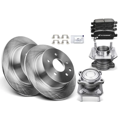8 Pcs Rear Brake Rotor & Ceramic Brake Pads + Hub Bearing