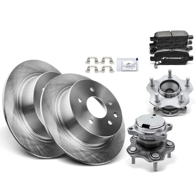 8 Pcs Rear Brake Rotor & Brake Pads + Wheel Hub Bearing