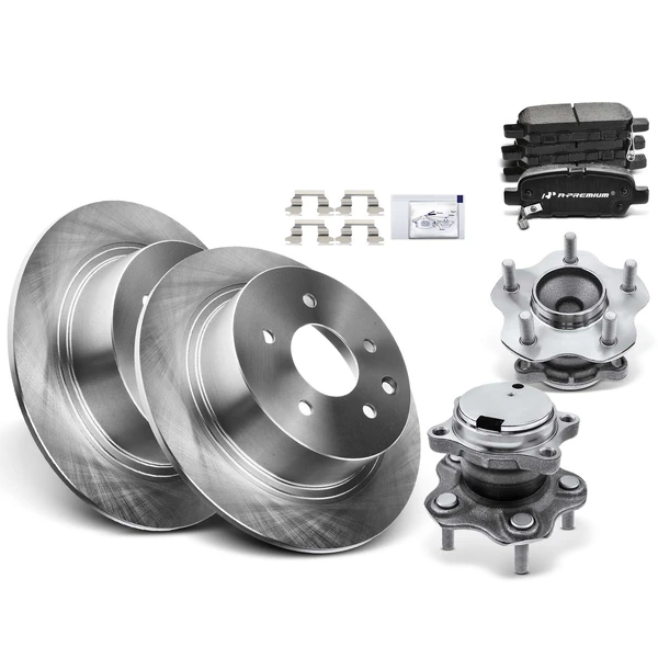 2007-2012 Nissan Sentra Disc Brake Rotors and Ceramic Pads Kit with Calipers, 8 Pcs, Rear Driver & Passenger, A-Premium, APBRPR613