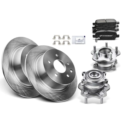 8 Pcs Rear Brake Rotor & Ceramic Brake Pads + Hub Bearing