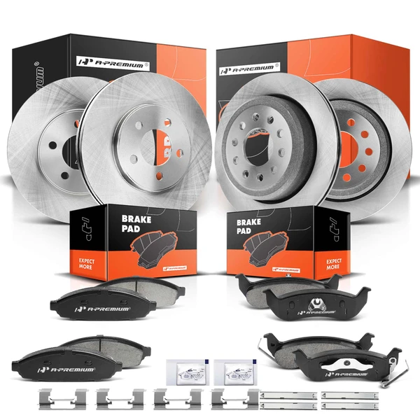 2003-2011 Lincoln Town Car Disc Brake Rotors and Ceramic Pads Kit, 12 Pcs, Front & Rear, A-Premium, APBRPR352