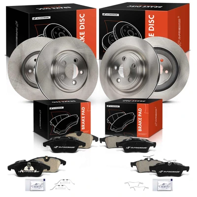 12 Pcs Front & Rear Disc Brake Rotors & Ceramic Brake Pads
