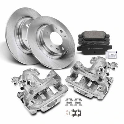 8 Pcs Rear Disc Brake Rotor & Pads + Brake Caliper