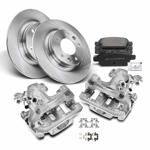 2006-2013 Mazda 6 Disc Brake Rotors and Ceramic Pads Kit with Calipers, 8 Pcs, Rear Driver & Passenger, A-Premium, APBRPR694