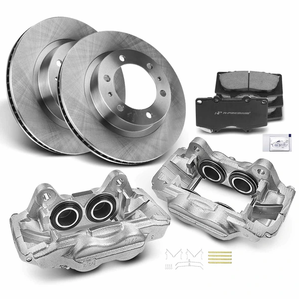 2005-2020 Toyota Tacoma Disc Brake Rotors and Ceramic Pads Kit with Calipers, 8 Pcs, Front Driver & Passenger, A-Premium, APBRPR695