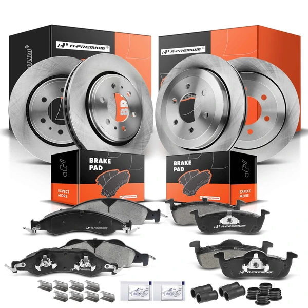 2007-2009 Ford Expedition Disc Brake Rotors and Ceramic Pads Kit, 12 Pcs, Front & Rear, A-Premium, APBRPR220