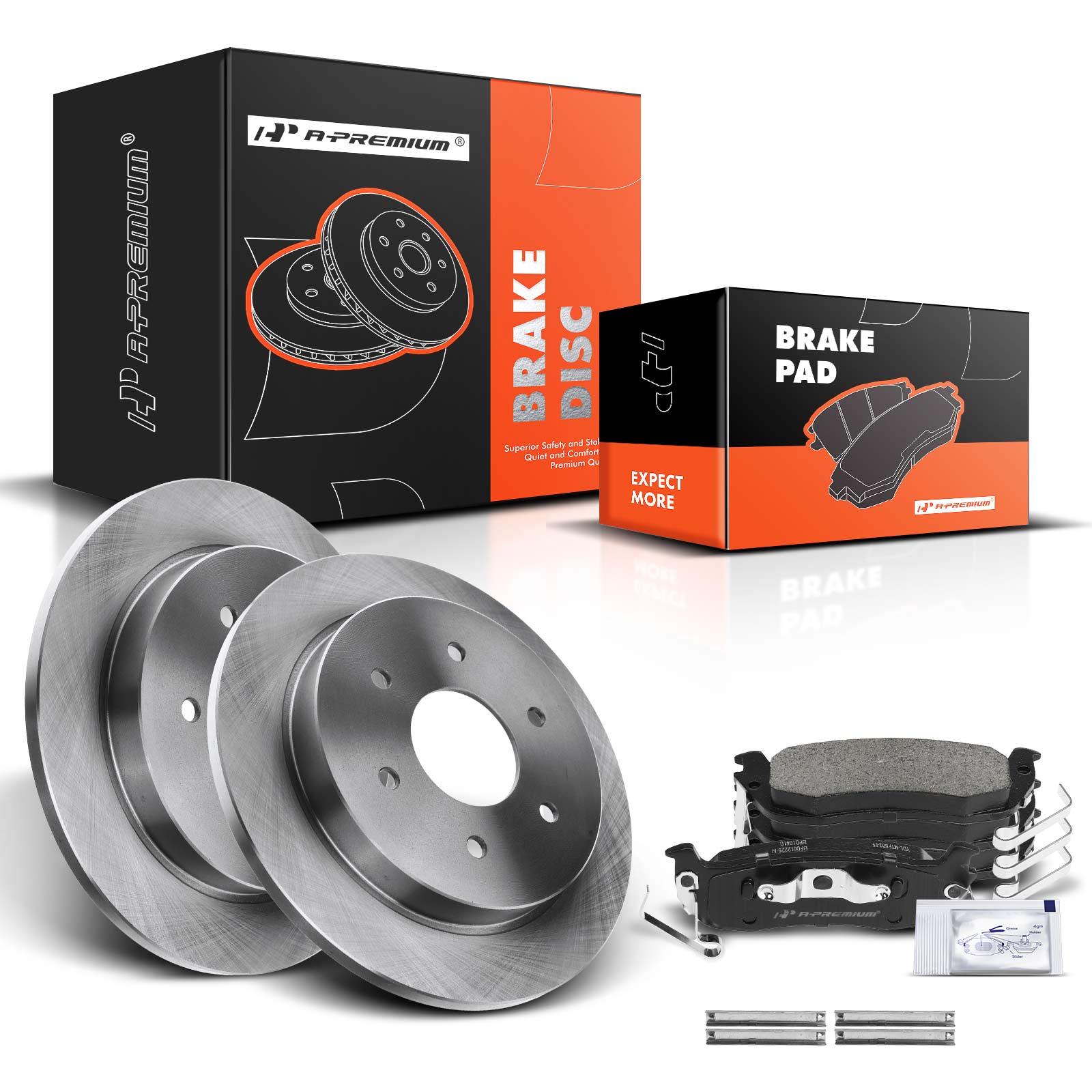 2004-2015 Nissan Titan Disc Brake Rotors and Ceramic Pads Kit, 6 Pcs, Rear Driver & Passenger, A-Premium, APBRPR076