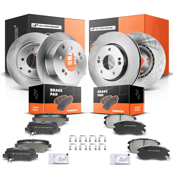 2010-2013 Kia Forte Disc Brake Rotors and Ceramic Pads Kit, 12 Pcs, Front & Rear, A-Premium, APBRPR221