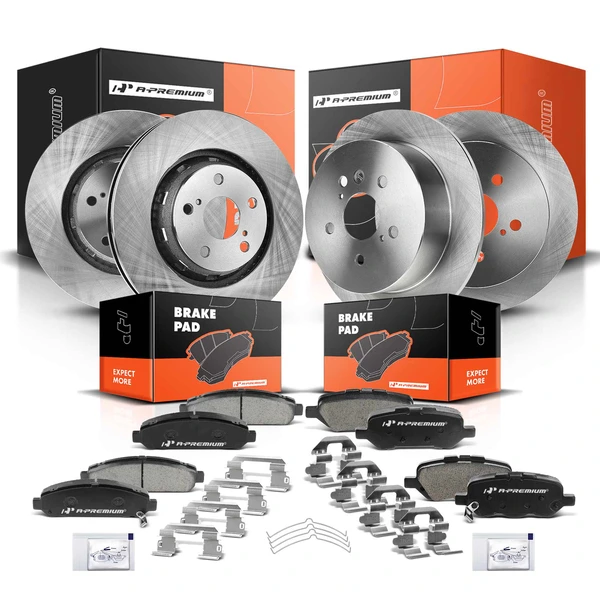 2009-2016 Toyota Venza Disc Brake Rotors and Ceramic Pads Kit, 12 Pcs, Front & Rear, A-Premium, APBRPR217