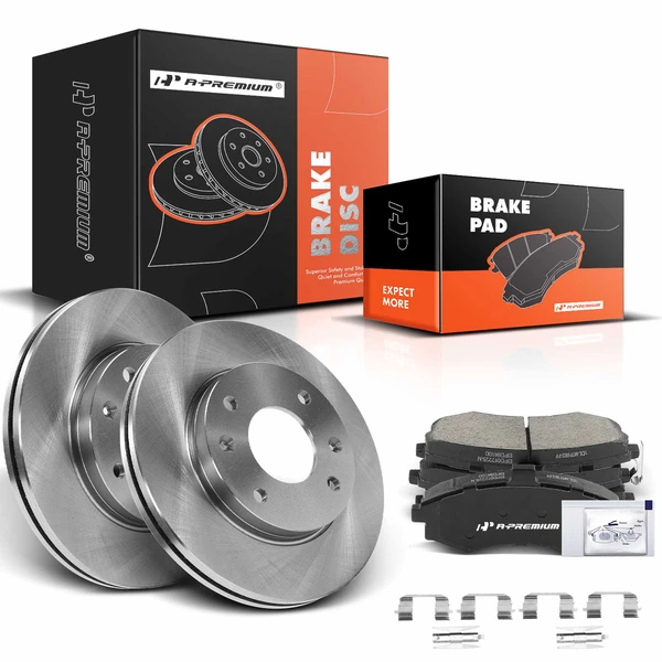 2002-2005 Hyundai Elantra Disc Brake Rotors and Ceramic Pads Kit, 6 Pcs, Front Driver & Passenger, A-Premium, APBRPR875