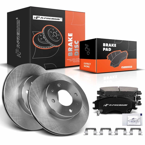 2002-2005 Hyundai Accent Disc Brake Rotors and Ceramic Pads Kit, 6 Pcs, Front Driver & Passenger, A-Premium, APBRPR876