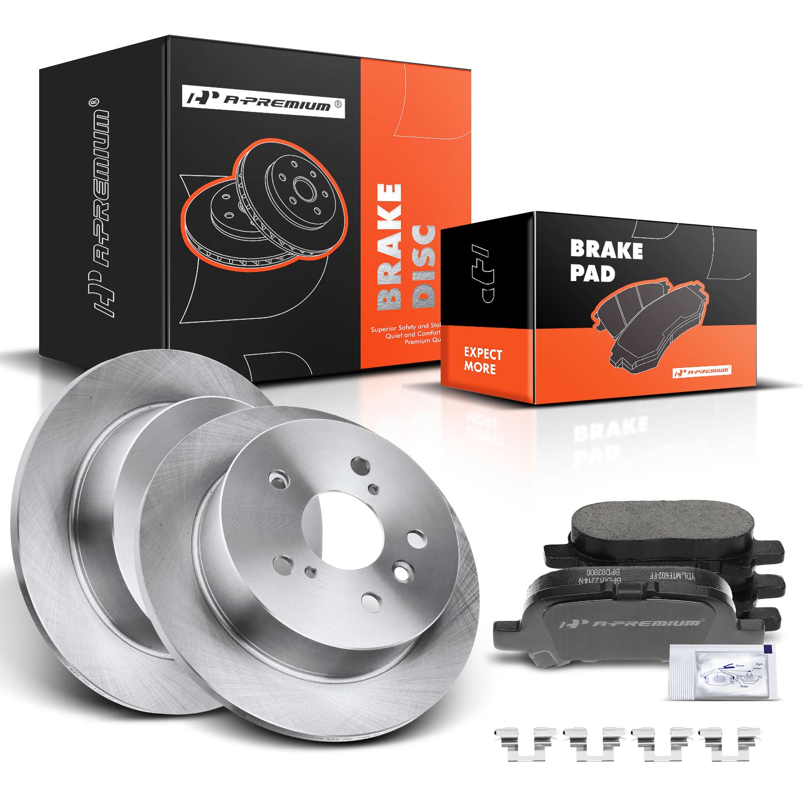 2002-2006 Toyota Camry Disc Brake Rotors and Ceramic Pads Kit, 6 Pcs, Rear Driver & Passenger, A-Premium, APBRPR073