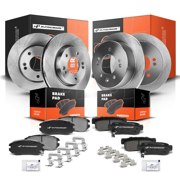 2007-2010 Hyundai Elantra Disc Brake Rotors and Ceramic Pads Kit, 12 Pcs, Front & Rear, A-Premium, APBRPR219