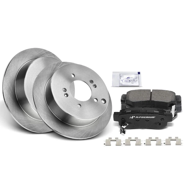 Disc Brake Rotors and Ceramic Pads Kit, 6 Pcs, Rear Driver & Passenger, A-Premium, APBRPR078