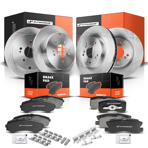 2004-2008 2010-2011 Mitsubishi Endeavor Disc Brake Rotors and Ceramic Pads Kit, 12 Pcs, Front & Rear, A-Premium, APBRPR222