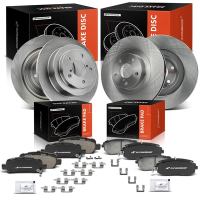 12 Pcs Front & Rear Disc Brake Rotors & Ceramic Brake Pads