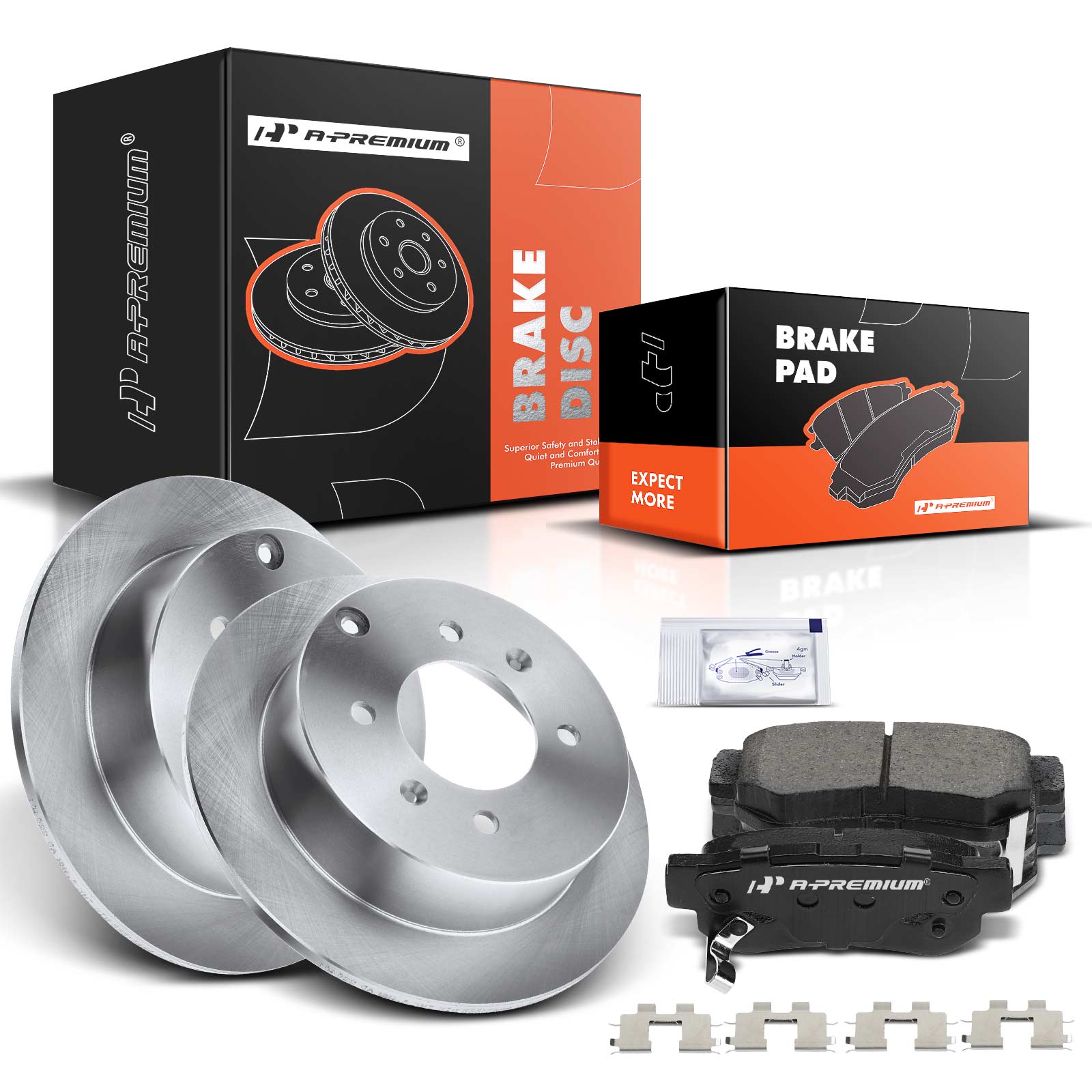 2001-2006 Kia Optima Disc Brake Rotors and Ceramic Pads Kit, 6 Pcs, Rear Driver & Passenger, A-Premium, APBRPR077