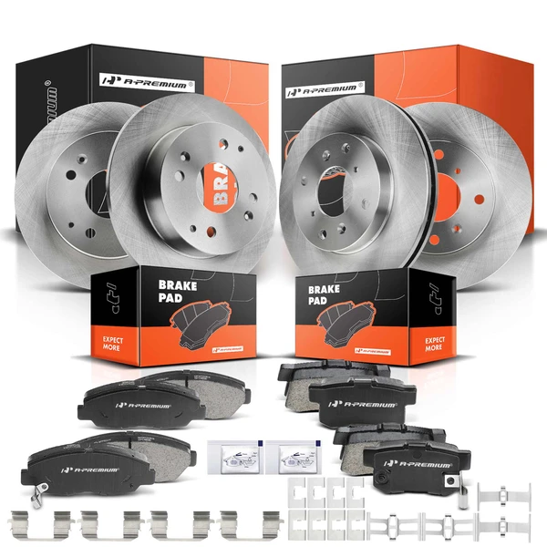 1998-2002 Honda Accord Disc Brake Rotors and Ceramic Pads Kit, 12 Pcs, Front & Rear, A-Premium, APBRPR082