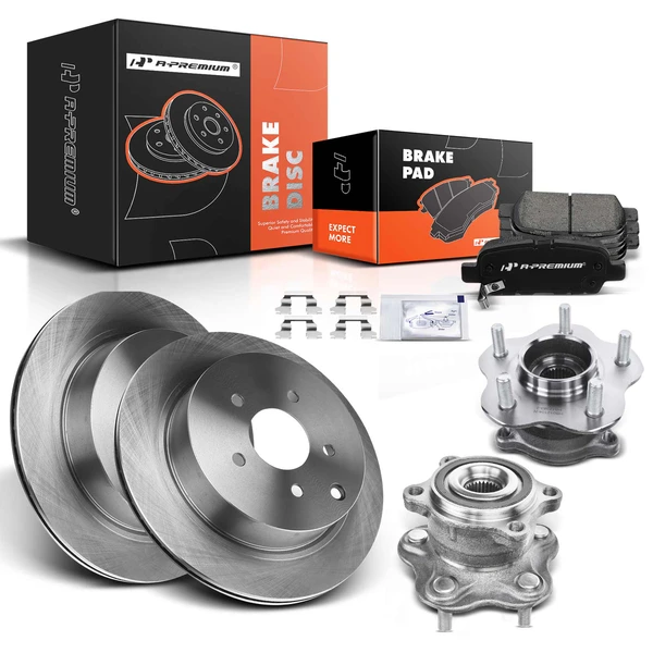 Disc Brake Rotors and Ceramic Pads Kit with Calipers, 8 Pcs, Rear Driver & Passenger, A-Premium, APBRPR641