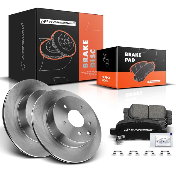 2005-2006 Nissan X-Trail Disc Brake Rotors and Ceramic Pads Kit, 6 Pcs, Rear Driver & Passenger, A-Premium, APBRPR084