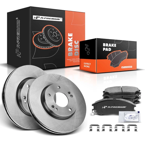 2001-2006 Hyundai Santa Fe Disc Brake Rotors and Ceramic Pads Kit, 6 Pcs, Front Driver & Passenger, A-Premium, APBRPR431