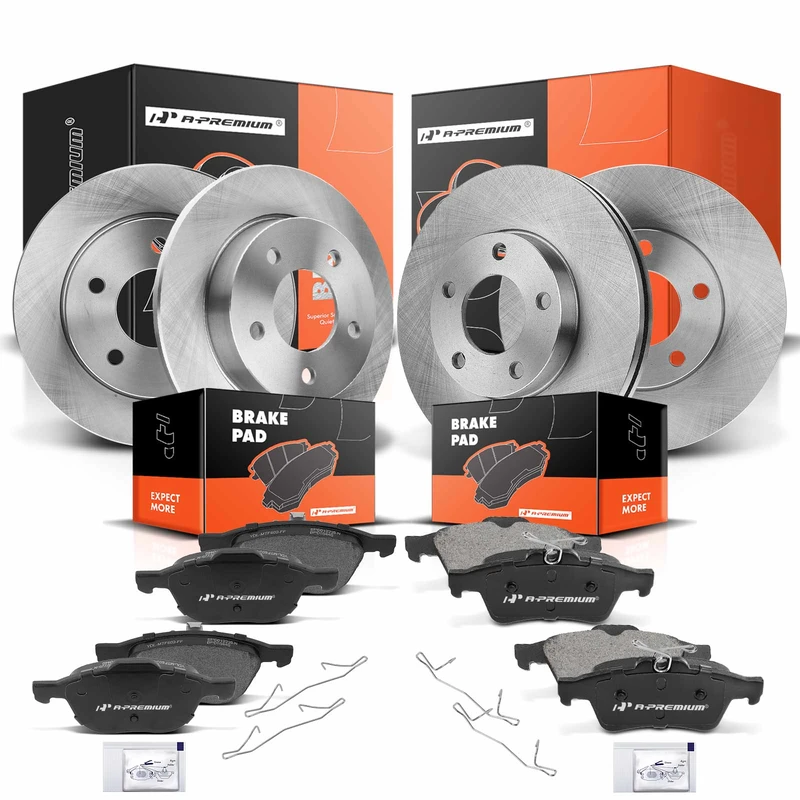 Front & Rear Disc Brake Rotors & Ceramic Brake Pads for Mazda 3 2005-2013 2.0L