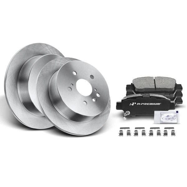 Disc Brake Rotors and Ceramic Pads Kit, 6 Pcs, Rear Driver & Passenger, A-Premium, APBRPR435