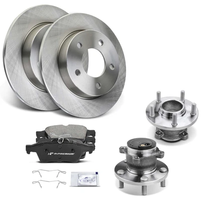 8 Pcs Rear Disc Brake Rotors & Brake Pads + Wheel Hub Bearing